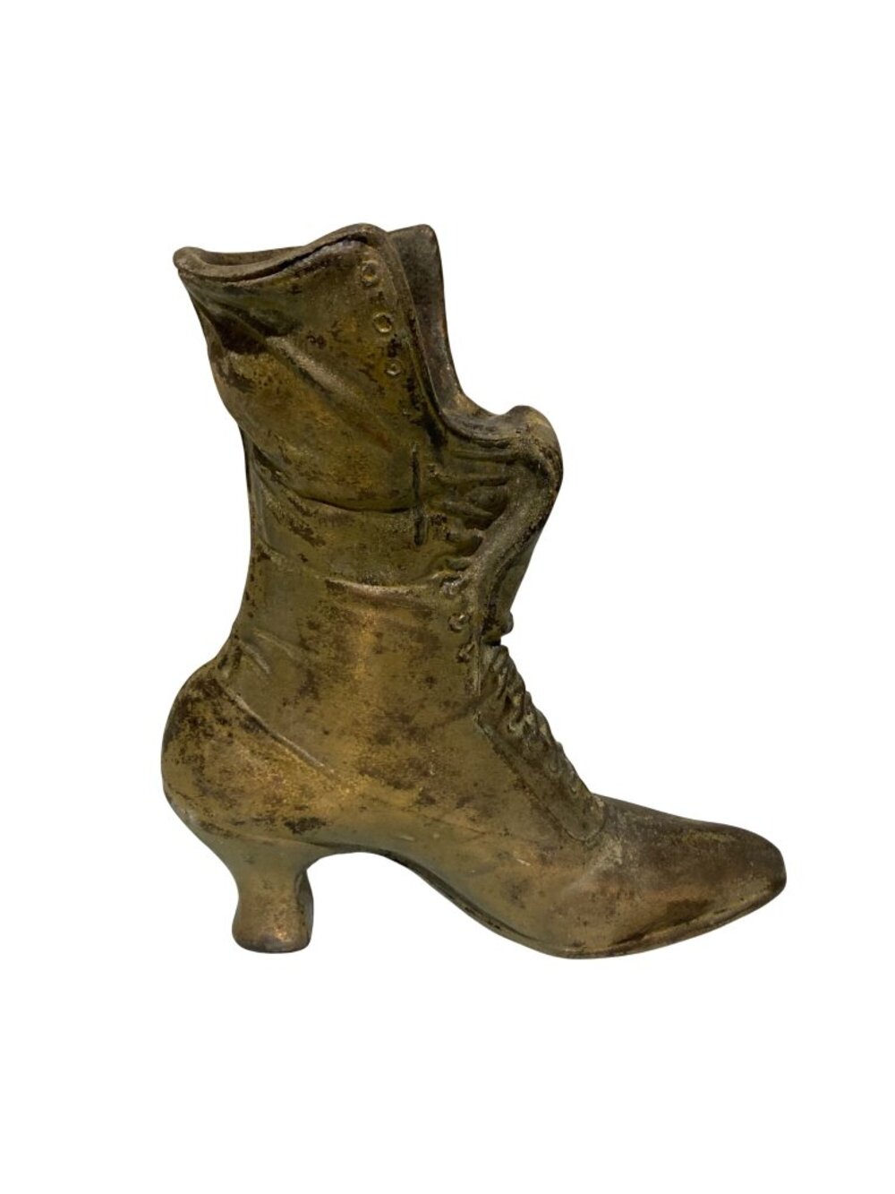 Vintage Cast Metal Brass Victorian Boot Figurine Planter Vase